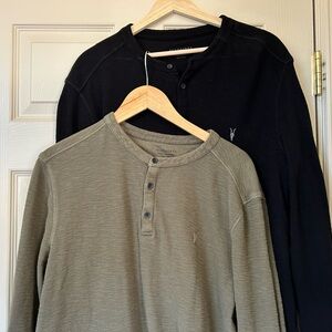 All Saints Men's Henley Shirts - Black and Olive